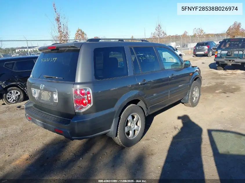 5FNYF28538B026974 2008 Honda Pilot Ex-L