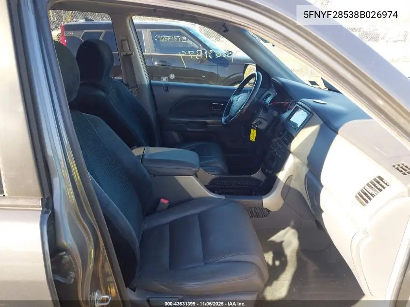 5FNYF28538B026974 2008 Honda Pilot Ex-L