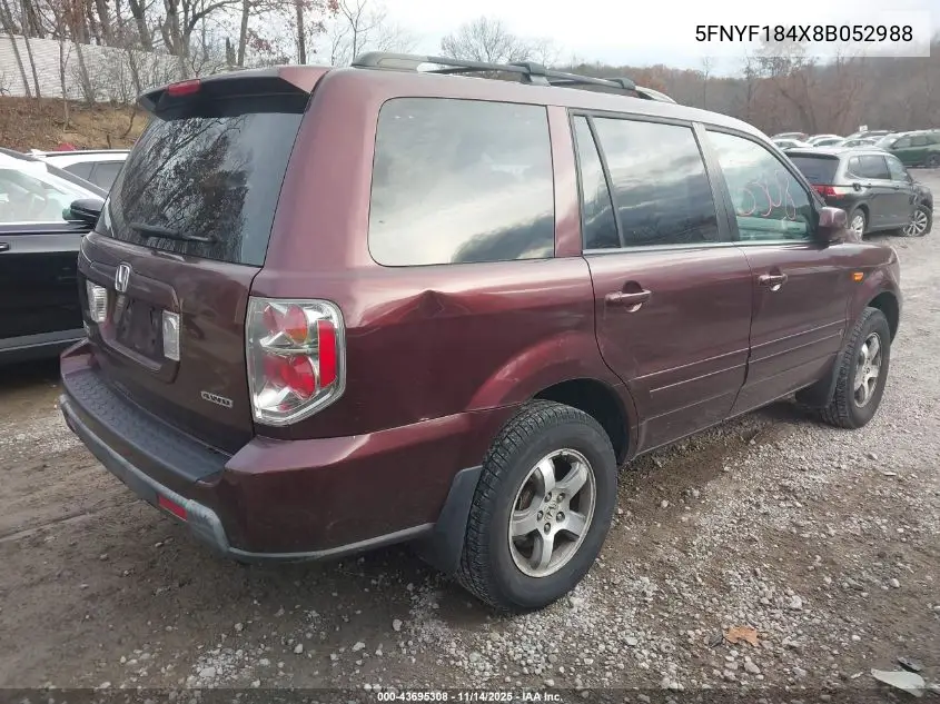 5FNYF184X8B052988 2008 Honda Pilot Ex