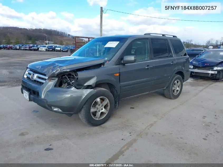 5FNYF184X8B007257 2008 Honda Pilot Ex