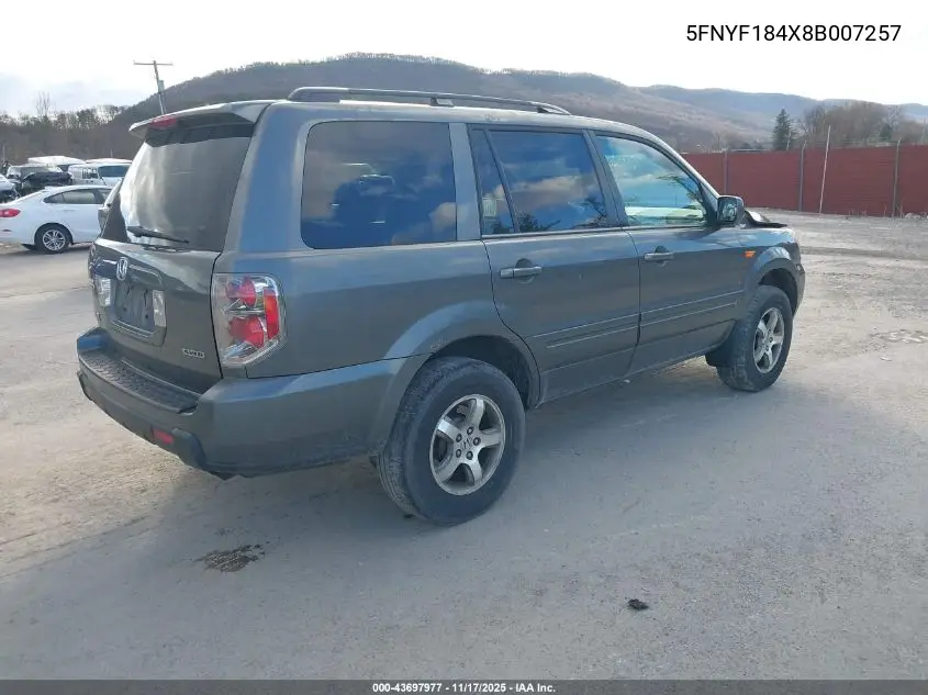 5FNYF184X8B007257 2008 Honda Pilot Ex