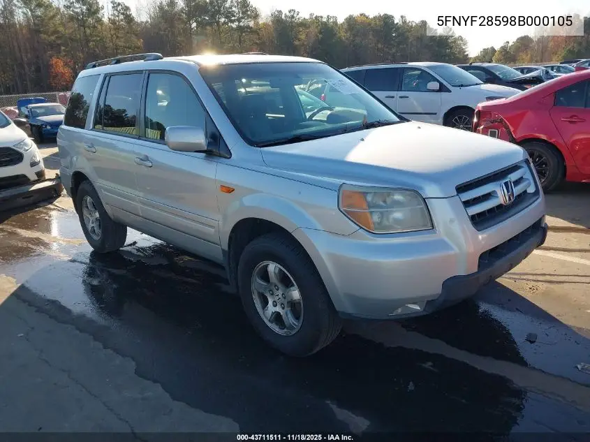 5FNYF28598B000105 2008 Honda Pilot Ex-L
