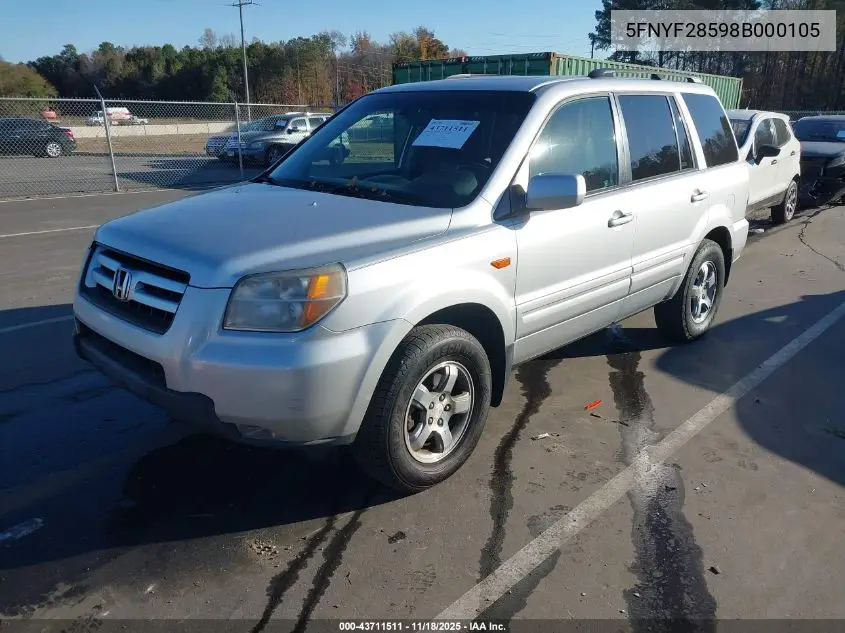 5FNYF28598B000105 2008 Honda Pilot Ex-L