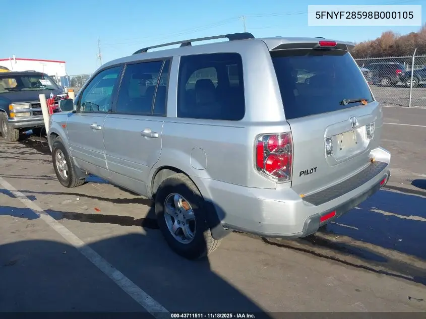 5FNYF28598B000105 2008 Honda Pilot Ex-L
