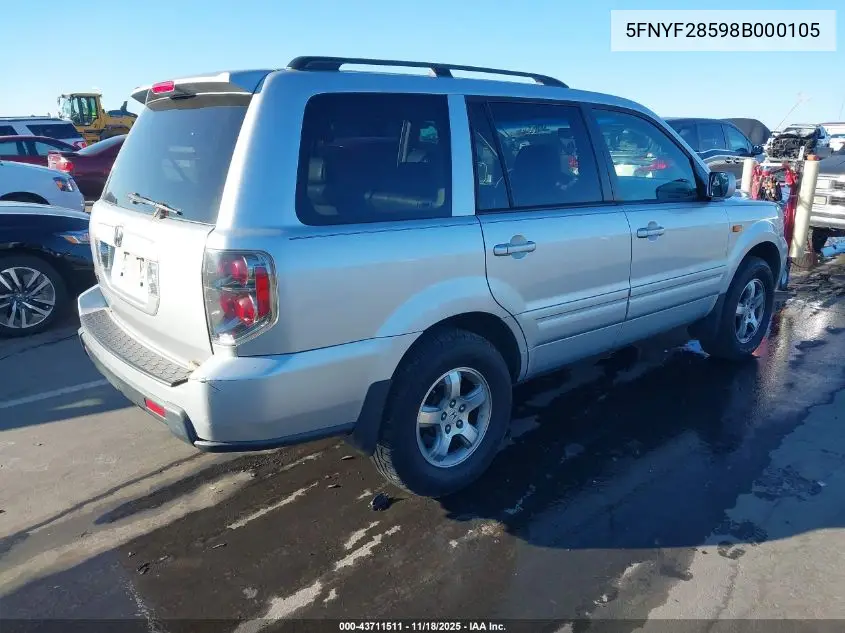 5FNYF28598B000105 2008 Honda Pilot Ex-L