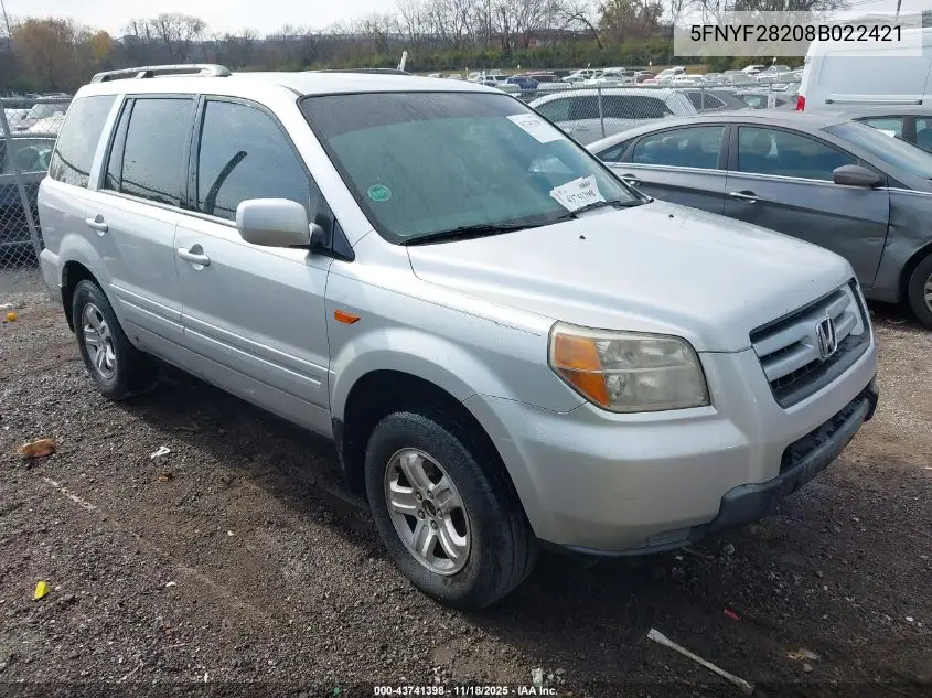 5FNYF28208B022421 2008 Honda Pilot Vp