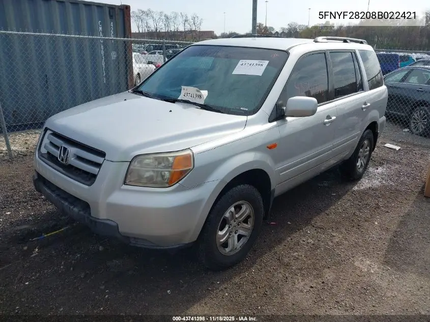 5FNYF28208B022421 2008 Honda Pilot Vp
