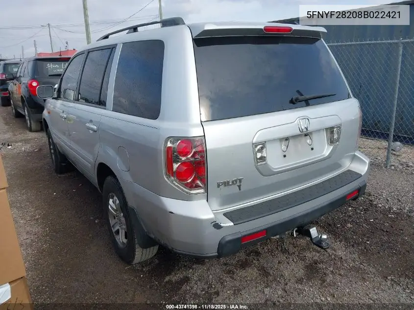 5FNYF28208B022421 2008 Honda Pilot Vp