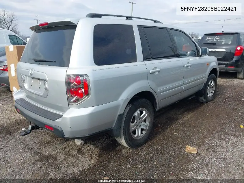 5FNYF28208B022421 2008 Honda Pilot Vp