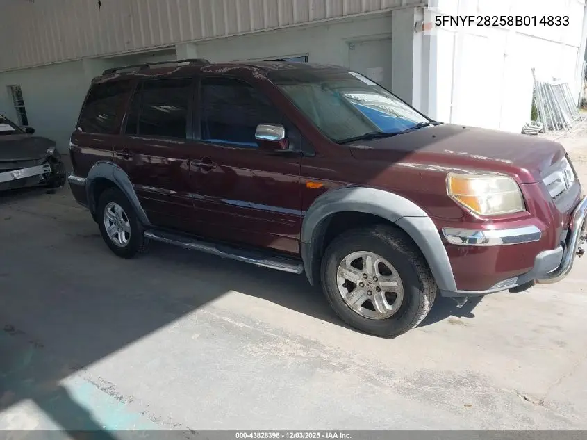 5FNYF28258B014833 2008 Honda Pilot Vp