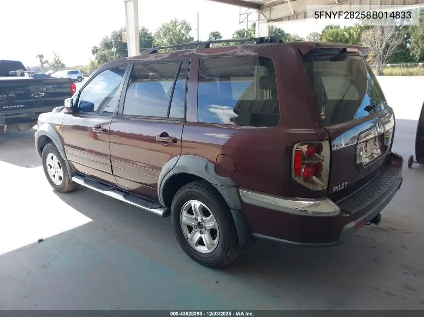 5FNYF28258B014833 2008 Honda Pilot Vp