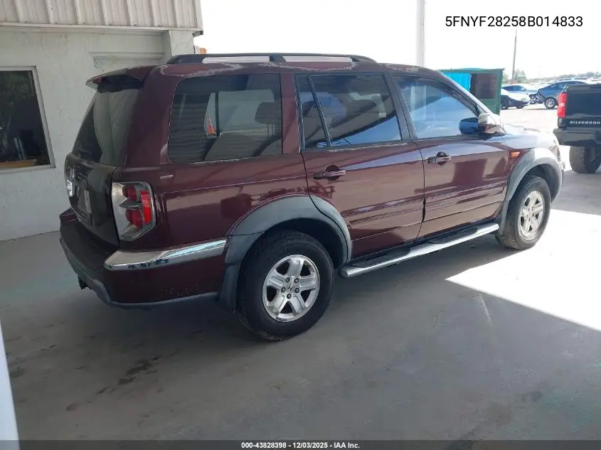 5FNYF28258B014833 2008 Honda Pilot Vp