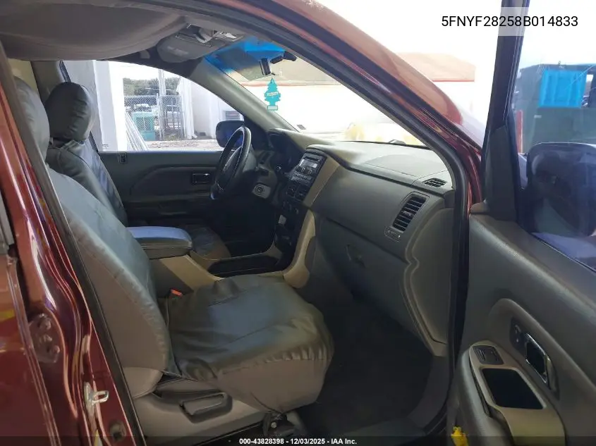 5FNYF28258B014833 2008 Honda Pilot Vp