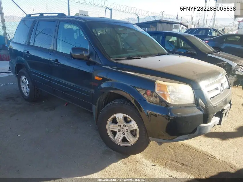 5FNYF28228B005538 2008 Honda Pilot Vp