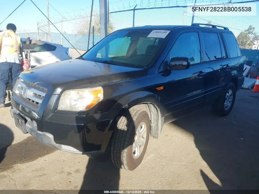 5FNYF28228B005538 2008 Honda Pilot Vp