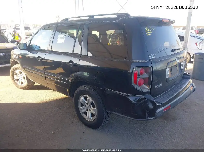 5FNYF28228B005538 2008 Honda Pilot Vp