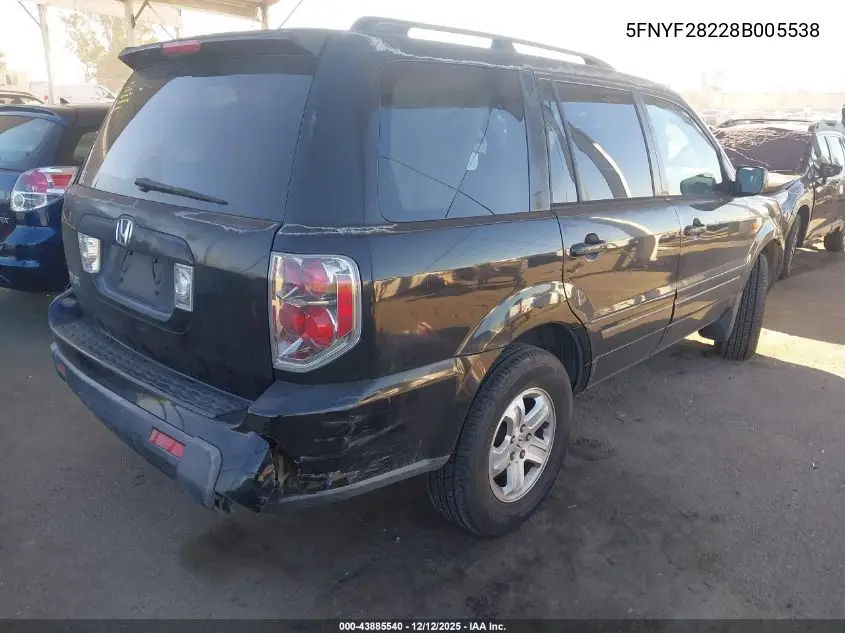 5FNYF28228B005538 2008 Honda Pilot Vp