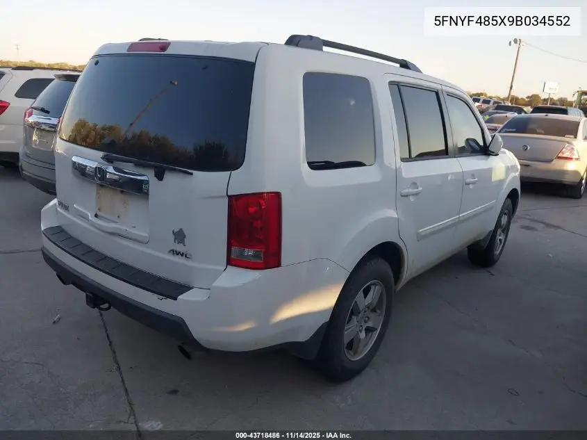 5FNYF485X9B034552 2009 Honda Pilot Ex-L