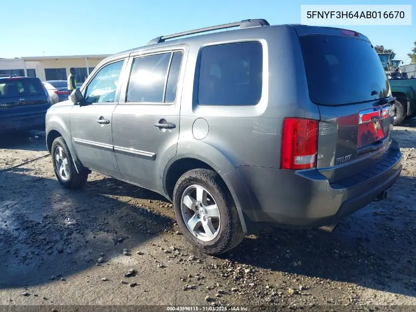 5FNYF3H64AB016670 2010 Honda Pilot Ex-L
