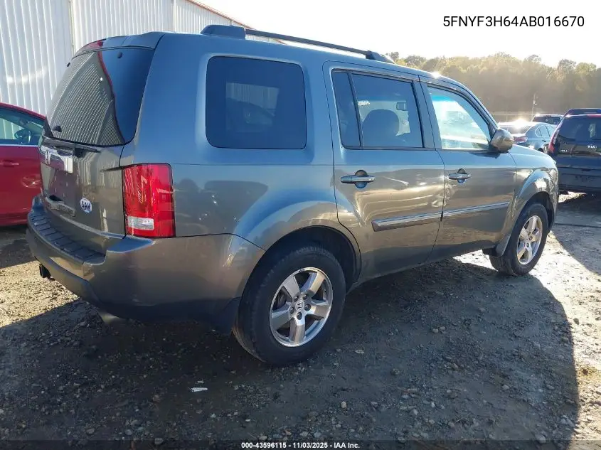 5FNYF3H64AB016670 2010 Honda Pilot Ex-L