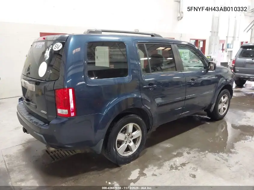 5FNYF4H43AB010332 2010 Honda Pilot Ex
