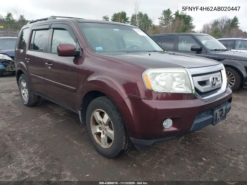 5FNYF4H62AB020447 2010 Honda Pilot Ex-L