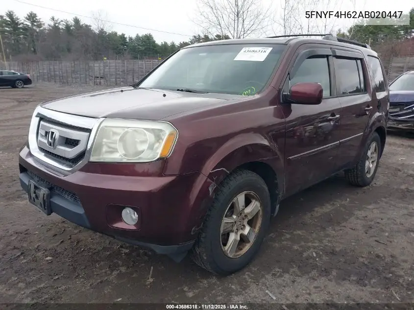 5FNYF4H62AB020447 2010 Honda Pilot Ex-L