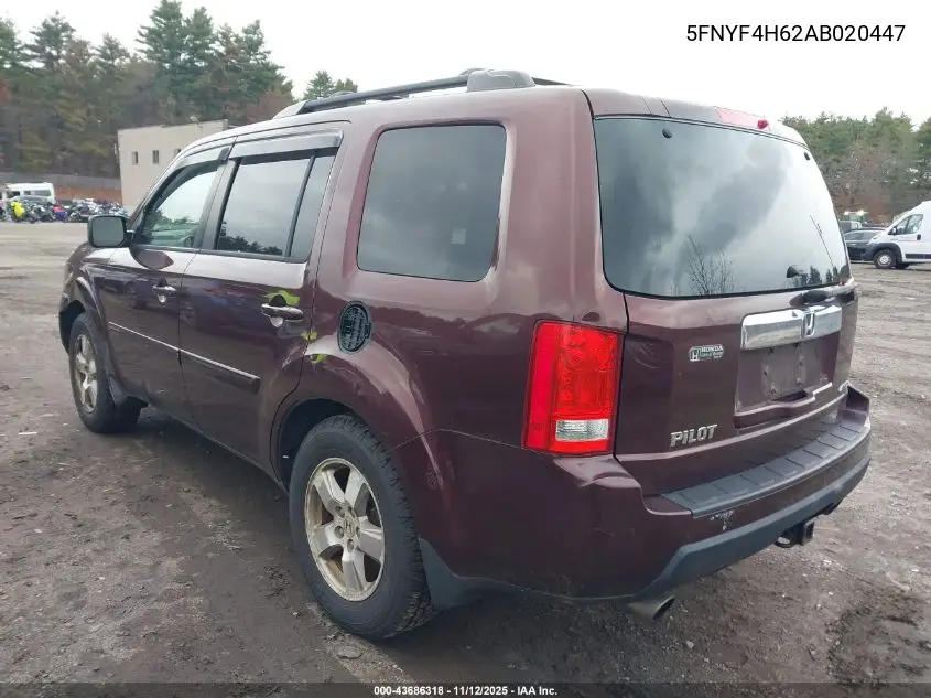 5FNYF4H62AB020447 2010 Honda Pilot Ex-L
