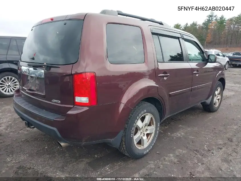 5FNYF4H62AB020447 2010 Honda Pilot Ex-L