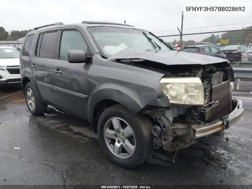 5FNYF3H57BB028692 2011 Honda Pilot Ex-L