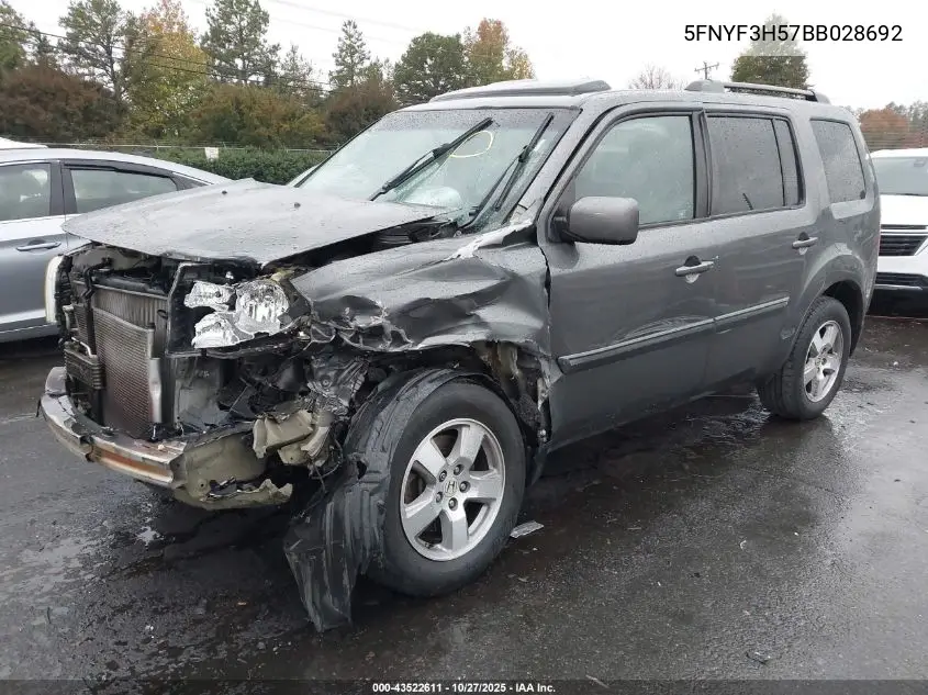 5FNYF3H57BB028692 2011 Honda Pilot Ex-L
