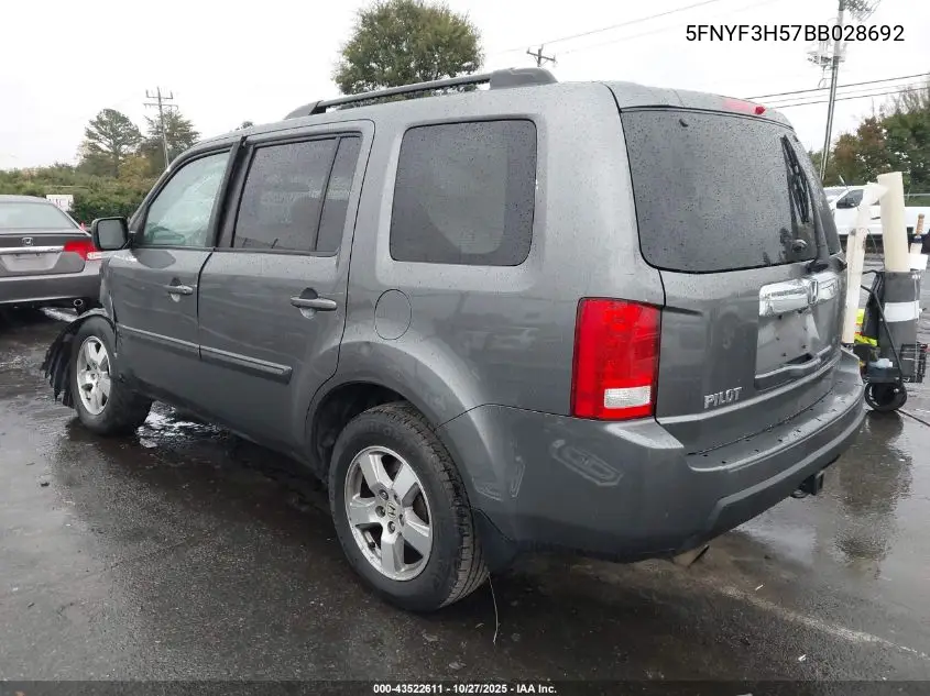 5FNYF3H57BB028692 2011 Honda Pilot Ex-L