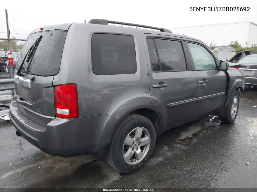 5FNYF3H57BB028692 2011 Honda Pilot Ex-L