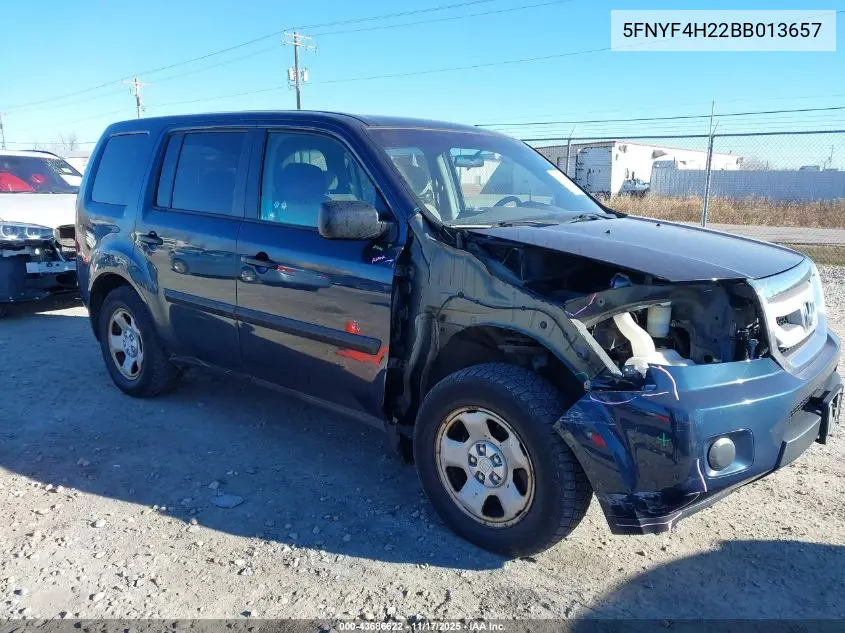 5FNYF4H22BB013657 2011 Honda Pilot Lx