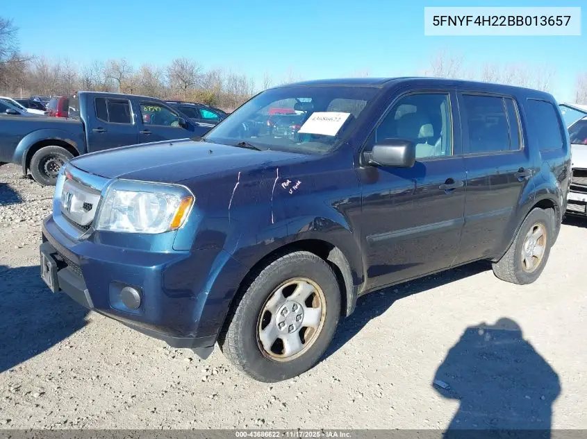 5FNYF4H22BB013657 2011 Honda Pilot Lx