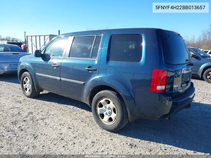 5FNYF4H22BB013657 2011 Honda Pilot Lx