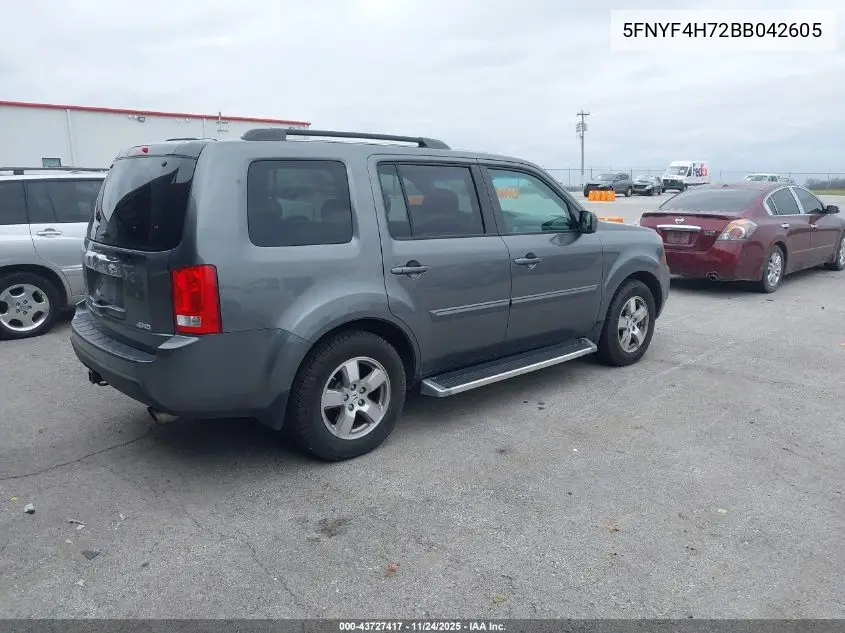 5FNYF4H72BB042605 2011 Honda Pilot Ex-L