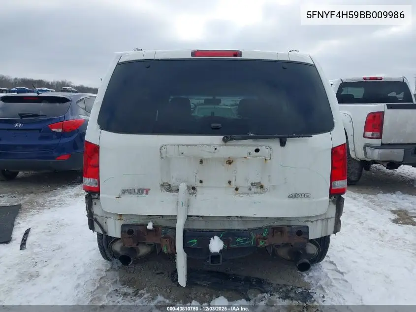 5FNYF4H59BB009986 2011 Honda Pilot Ex-L