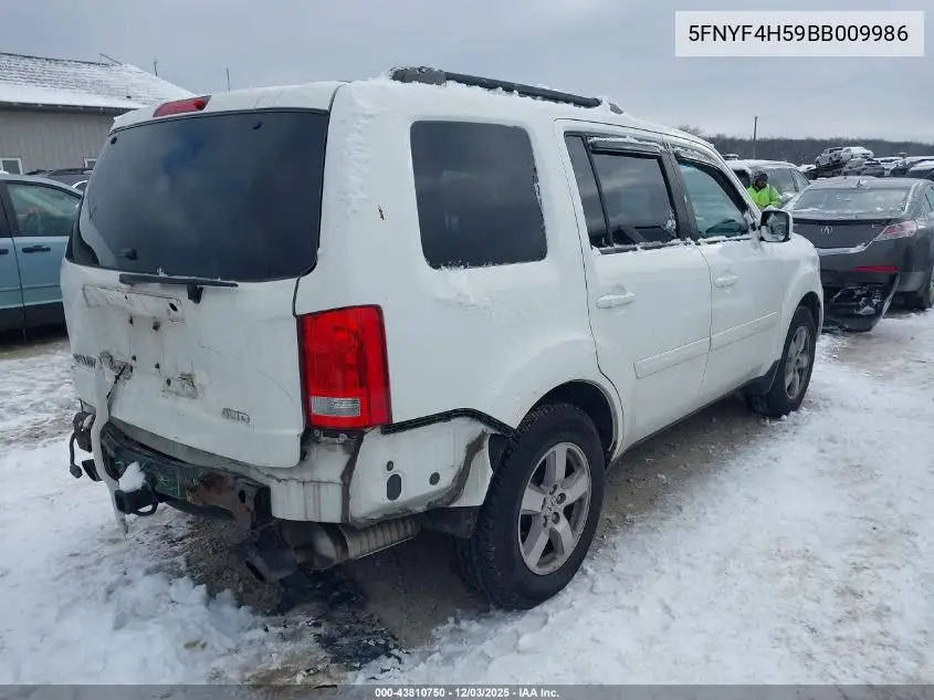 5FNYF4H59BB009986 2011 Honda Pilot Ex-L