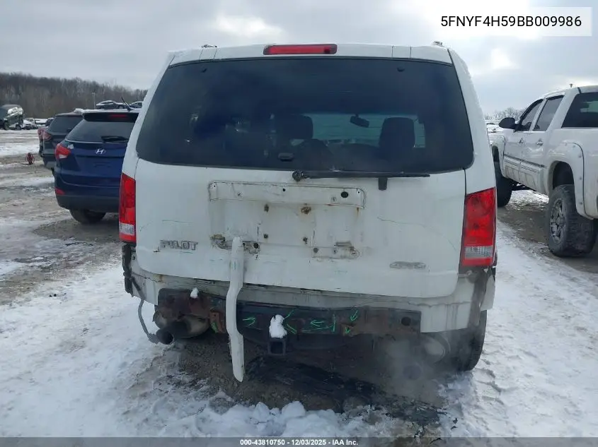 5FNYF4H59BB009986 2011 Honda Pilot Ex-L