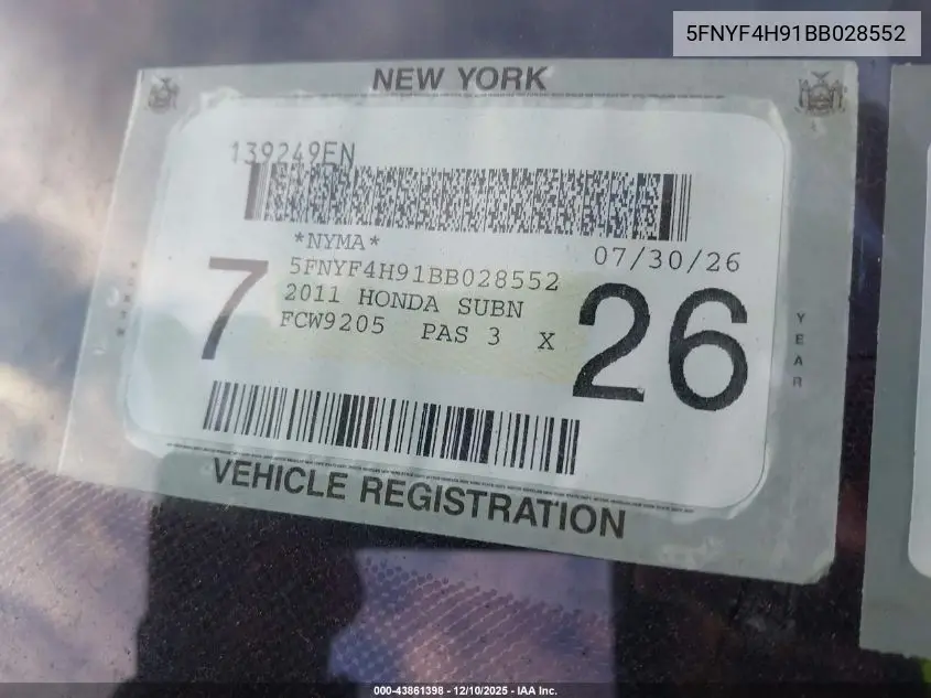 5FNYF4H91BB028552 2011 Honda Pilot Touring