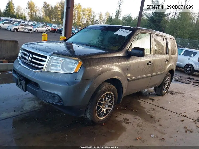5FNYF4H29CB071699 2012 Honda Pilot Lx