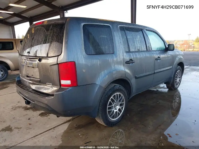5FNYF4H29CB071699 2012 Honda Pilot Lx