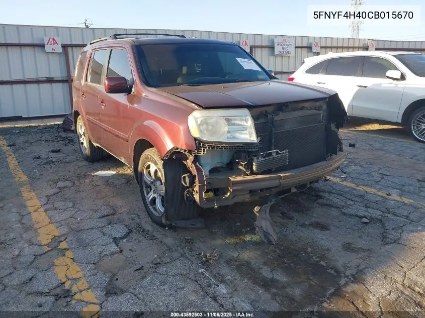 5FNYF4H40CB015670 2012 Honda Pilot Ex