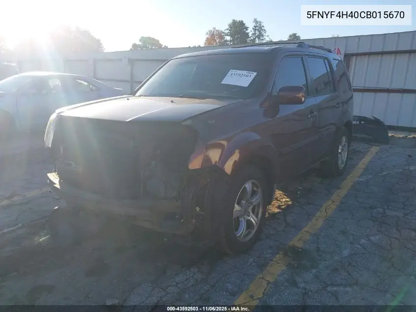 5FNYF4H40CB015670 2012 Honda Pilot Ex