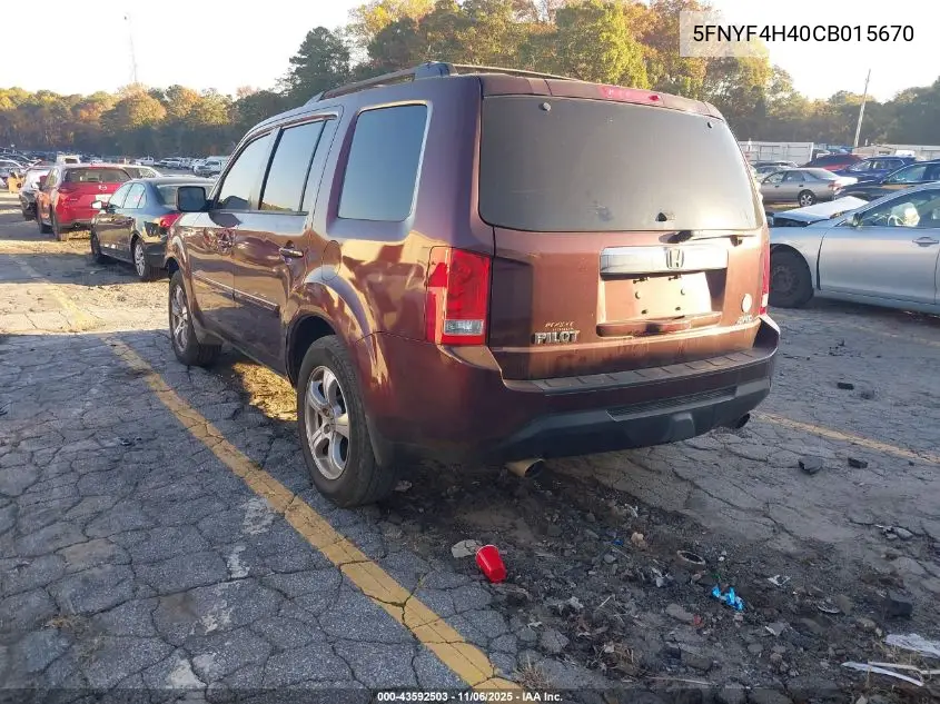 5FNYF4H40CB015670 2012 Honda Pilot Ex