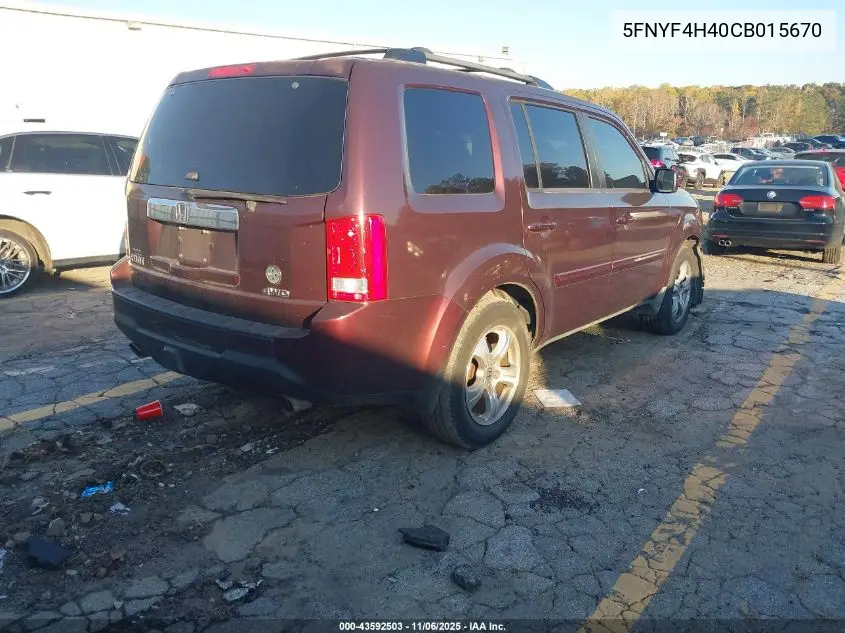 5FNYF4H40CB015670 2012 Honda Pilot Ex