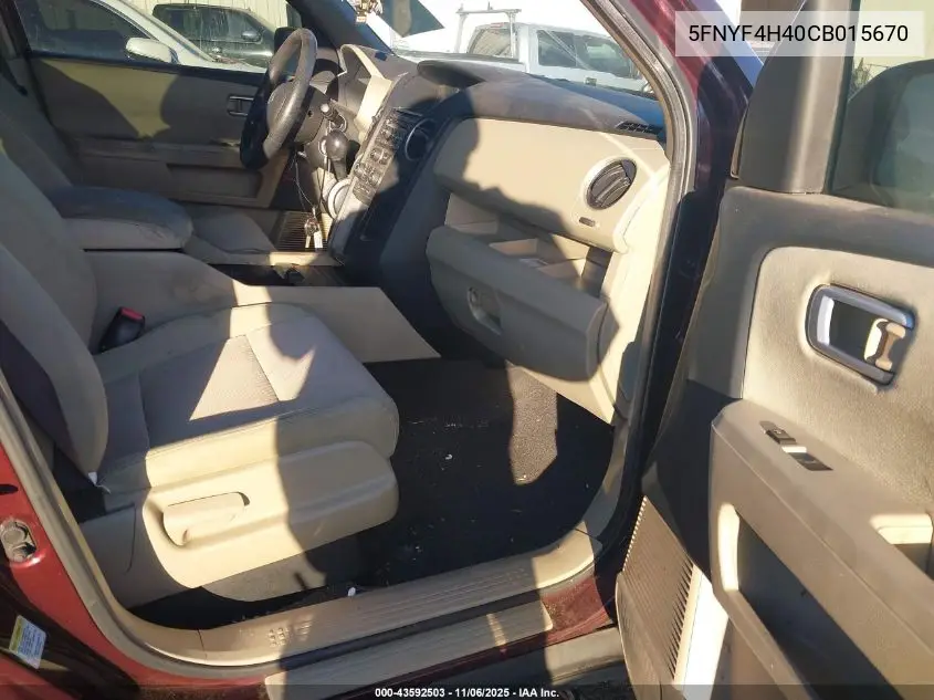 5FNYF4H40CB015670 2012 Honda Pilot Ex