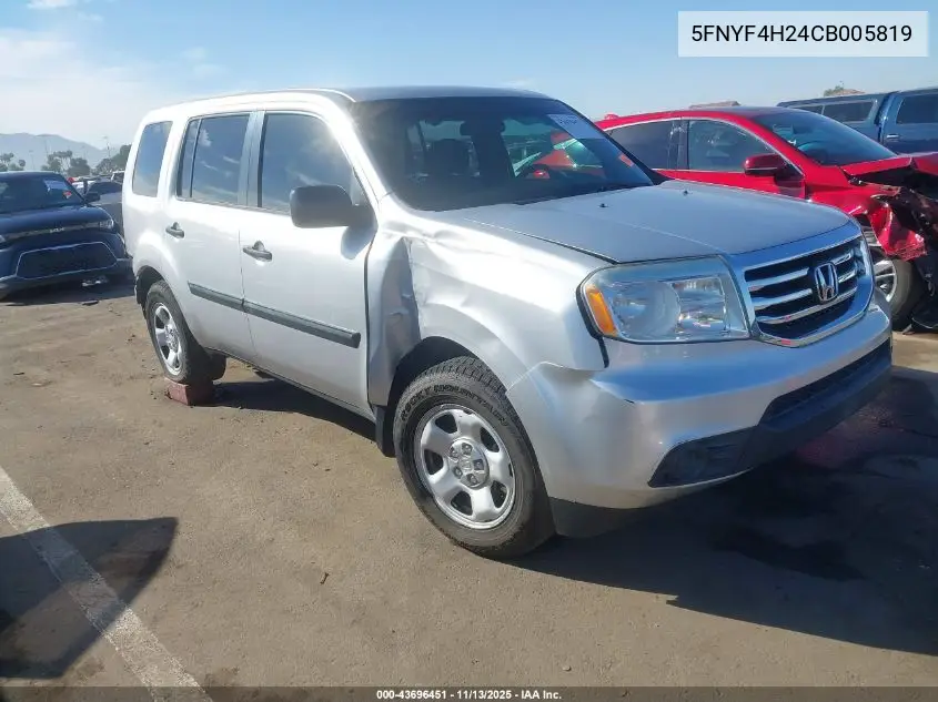 5FNYF4H24CB005819 2012 Honda Pilot Lx