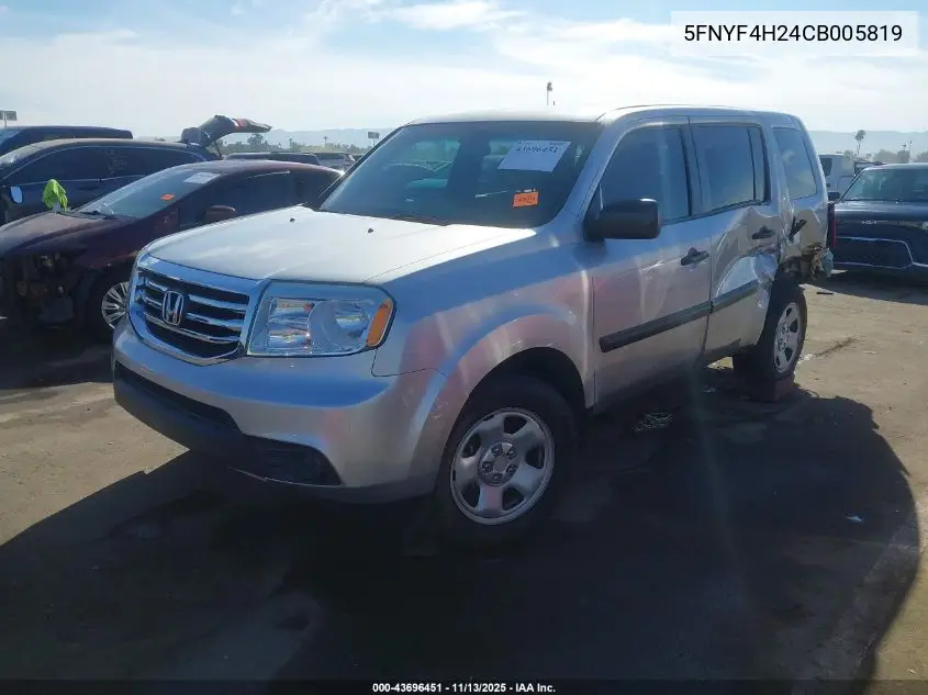 5FNYF4H24CB005819 2012 Honda Pilot Lx